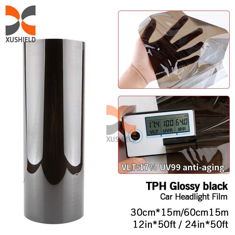 XUSHIELD Kualitas Tinggi TPH TPU Lampu Depan Mobil Tint Film Cahaya Hitam Asap Hitam Ekor Hitam Lampu Depan Lampu Depan Tint Film