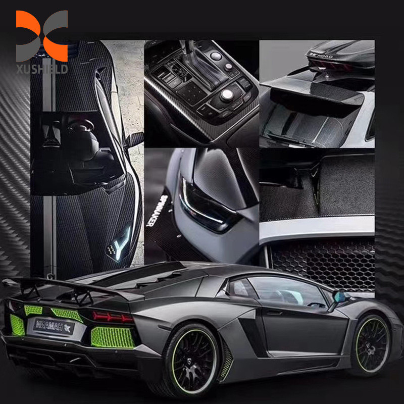 Self-Healing Warna Perubahan Cat Perlindungan Film Hitam Serat Karbon TPU Ppf Film Perlindungan Cat Mobil