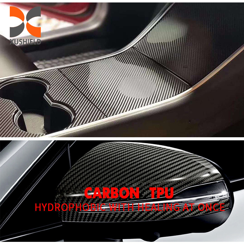 Self-Healing Warna Perubahan Cat Perlindungan Film Hitam Serat Karbon TPU Ppf Film Perlindungan Cat Mobil
